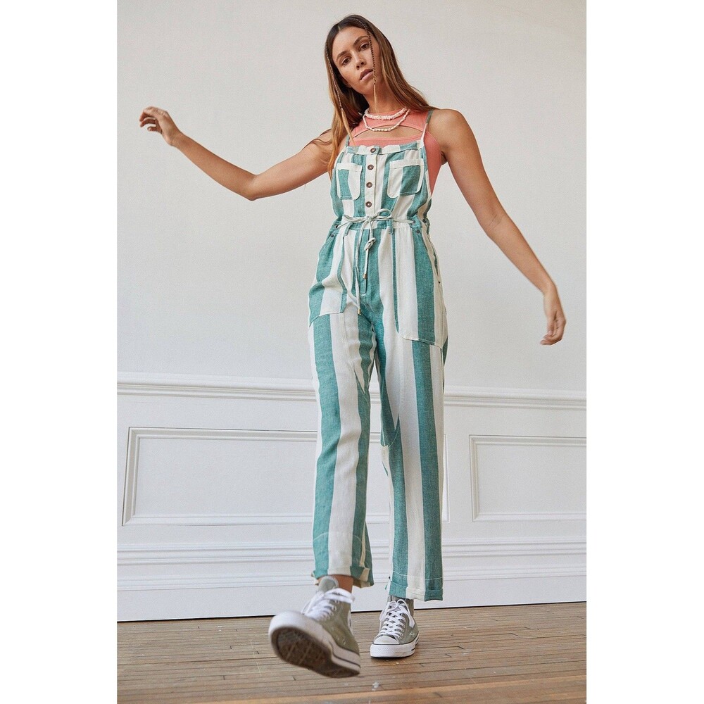 BDG Urban Outfitters Linen Jumpsuit Cropped Relaxed Leg Size S Small